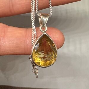 Elegant Silver Natural Citrine Teardrop Pendant Necklace